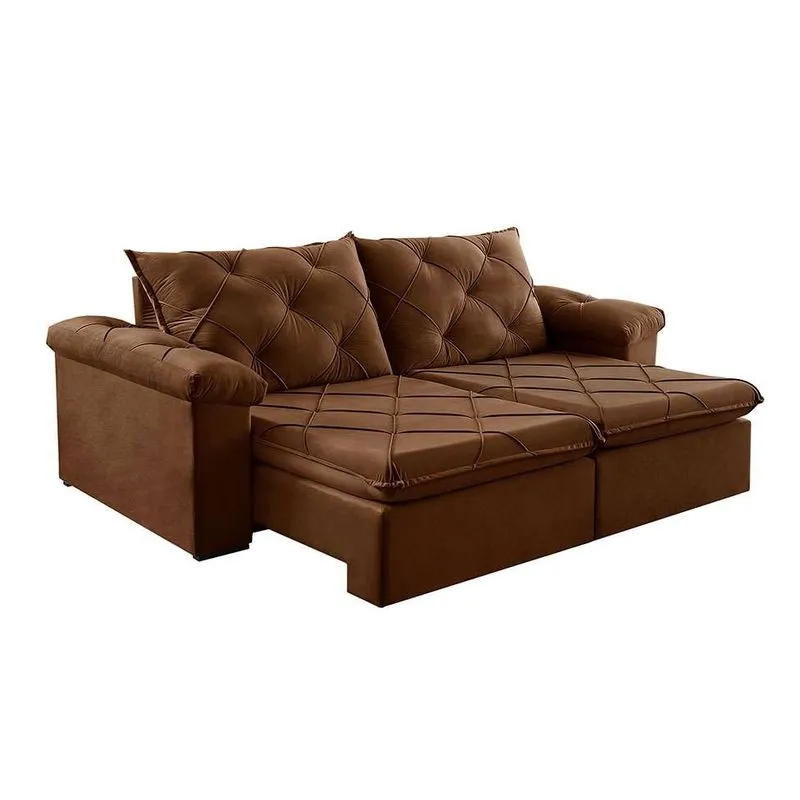 Sofá Retrátil e Reclinável Astor 3 Lugares Veludo Marrom 202 cm