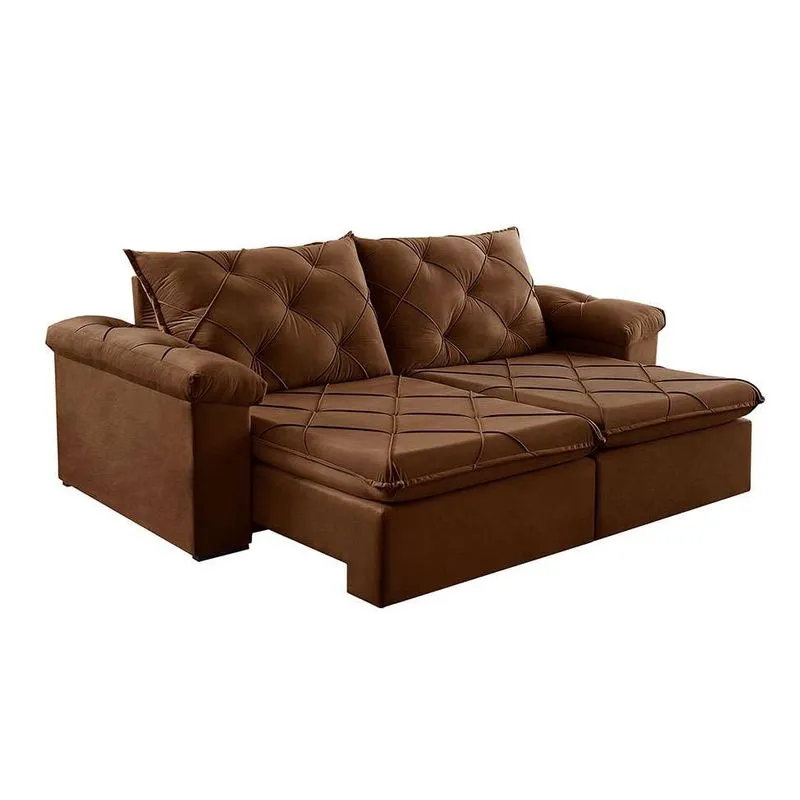 Sofá Retrátil e Reclinável Estofart Astor Veludo Marrom 242 cm
