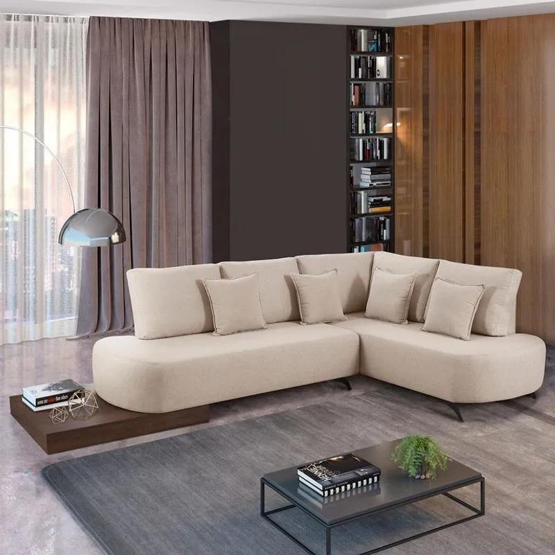 Sofá de Canto com Apoio Lateral Estofart Paris Linho Cru 4 Lugares