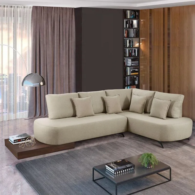 Sofá de Canto Estofart Paris 4 Lugares Linho Creme com Apoio Lateral