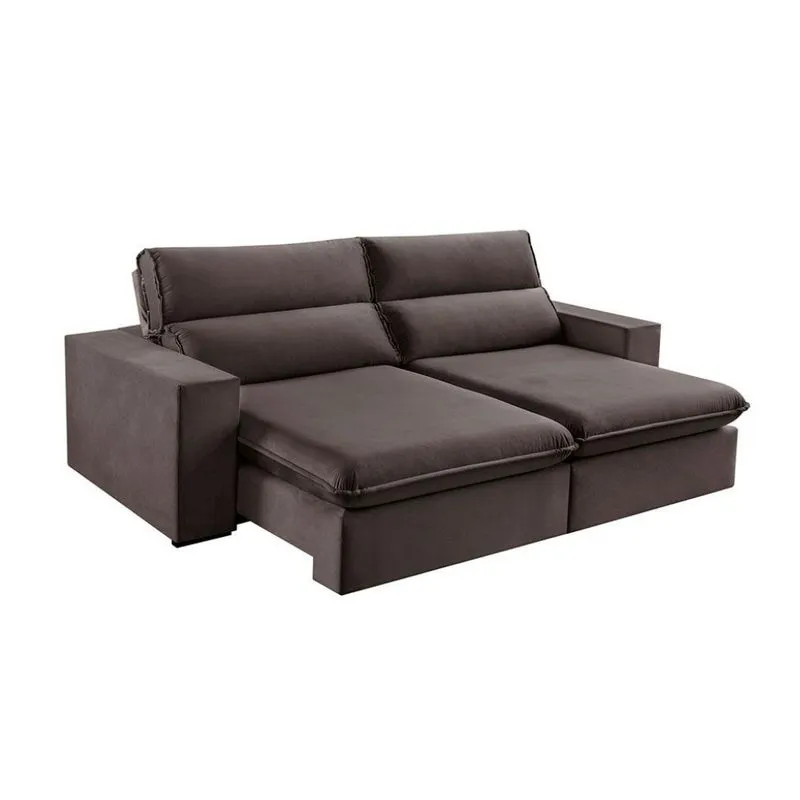 Sofá Retrátil e Reclinável Estofart Free Veludo Cinza 230 cm