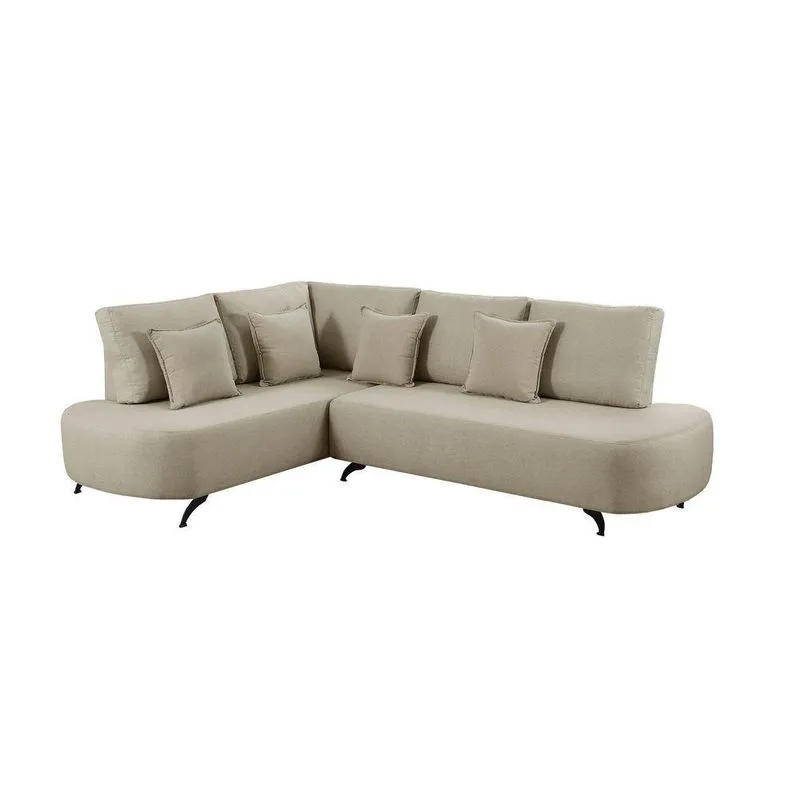 Sofá De Canto Nori Curva Ld 2,61m Em Linho Com Pés De Metal Cor Creme 2321