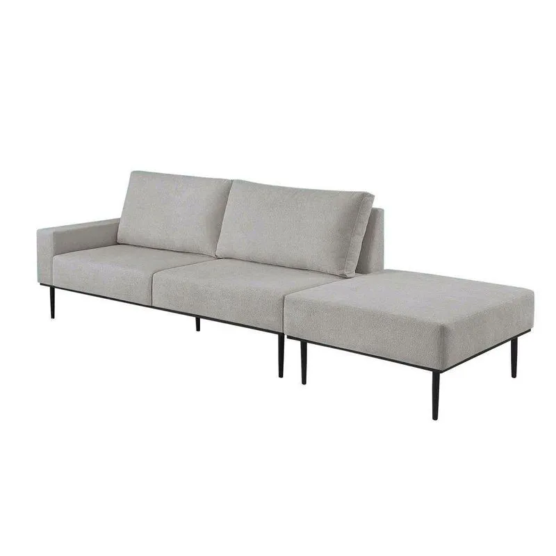 Sofá Living Hera Com Chaise Lateral Direita 3,04m Em Linho Bouclé Usb Com Kit Usb Cor Prata 2502