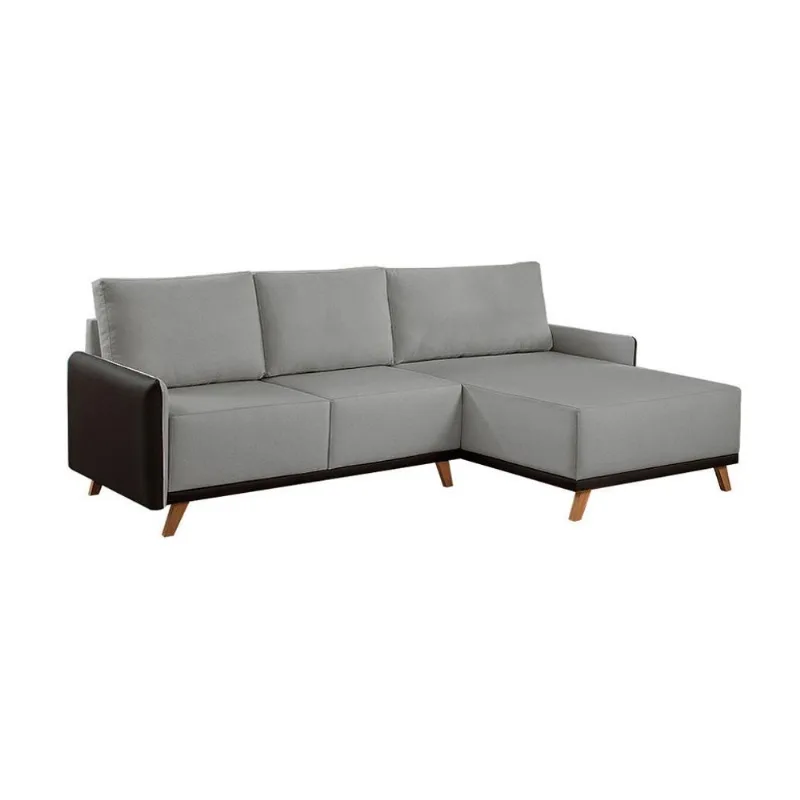 Sofá 5 Lugares Geribá com Chaise Direito Linho Cinza e Preto