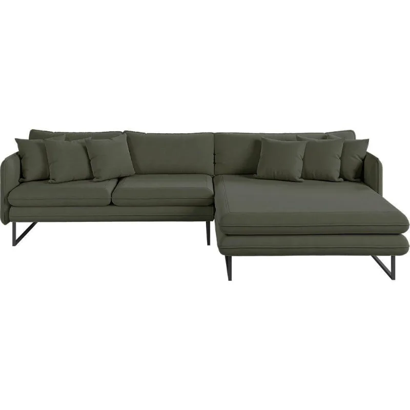 Sofá Jade Com Chaise Lateral Direita 2,84m Em Linho Cor Verde 2562