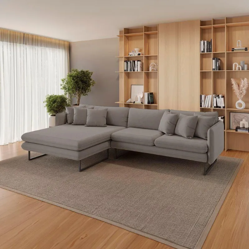 Sofá Jade Com Chaise Lateral Esquerda 2,84m Em Linho Cor Fendi 2522