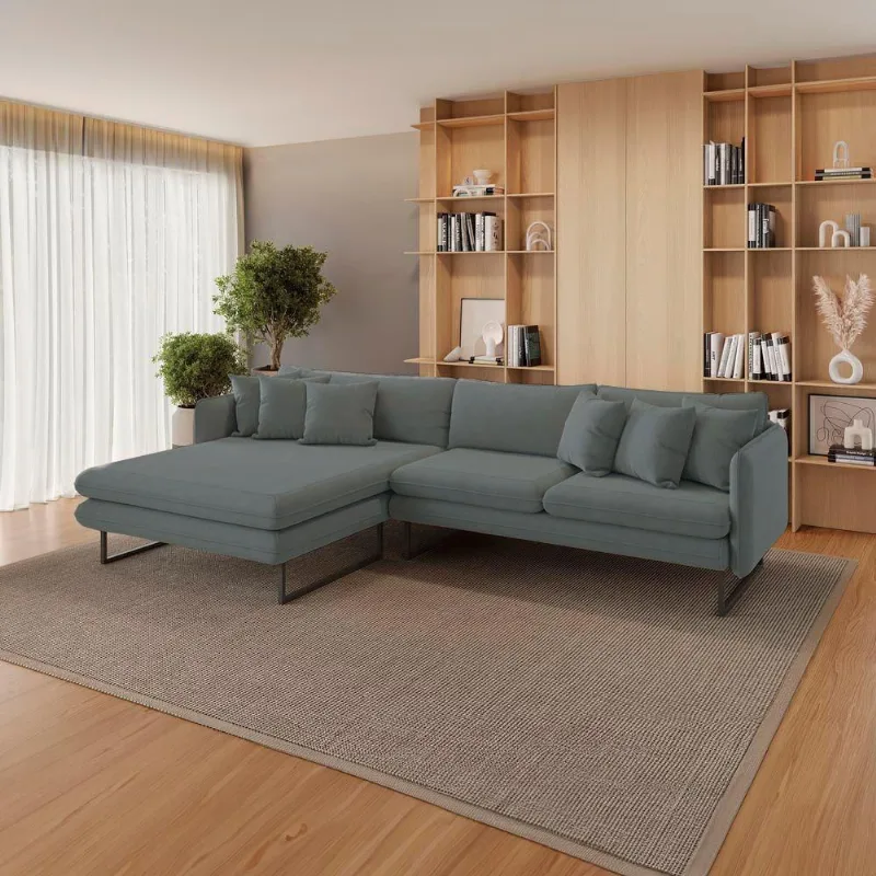 Sofá Jade Com Chaise Lateral Esquerda 2,84m Em Linho Cor Grafite 2561
