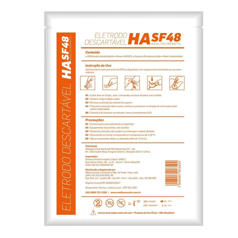 Eletrodo Descartável Ecg Adulto/Infantil Ha Sf48 - 50Uni
