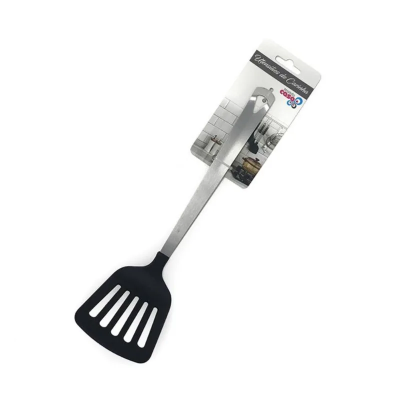 Espátula Grande de Plástico de Silicone Cabo de Metal Aço Inox Frituras 32cm Utensílio de Cozinha