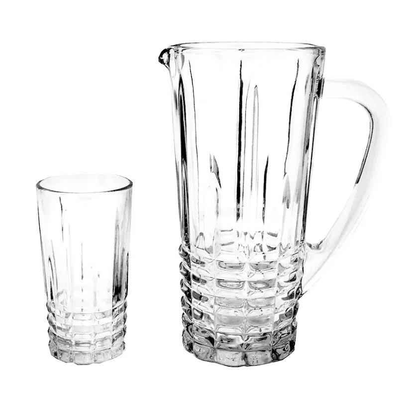Conjunto Jarra de vidro com alça 1L + Jogo de 6 copos de vidro 270ml Kit com 7 peças