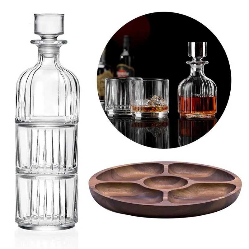Kit Petisqueira com Divisória + Garrafa de Whisky e Copos