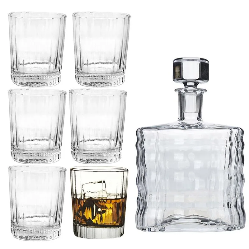 Kit 6 copos de Whisky + Whiskeira Licoreira de Vidro Cristal