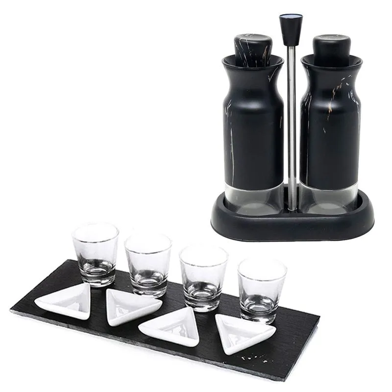 Kit Galheteiro Porta Azeite Vinagre + Molheiras de Vidro Luxo