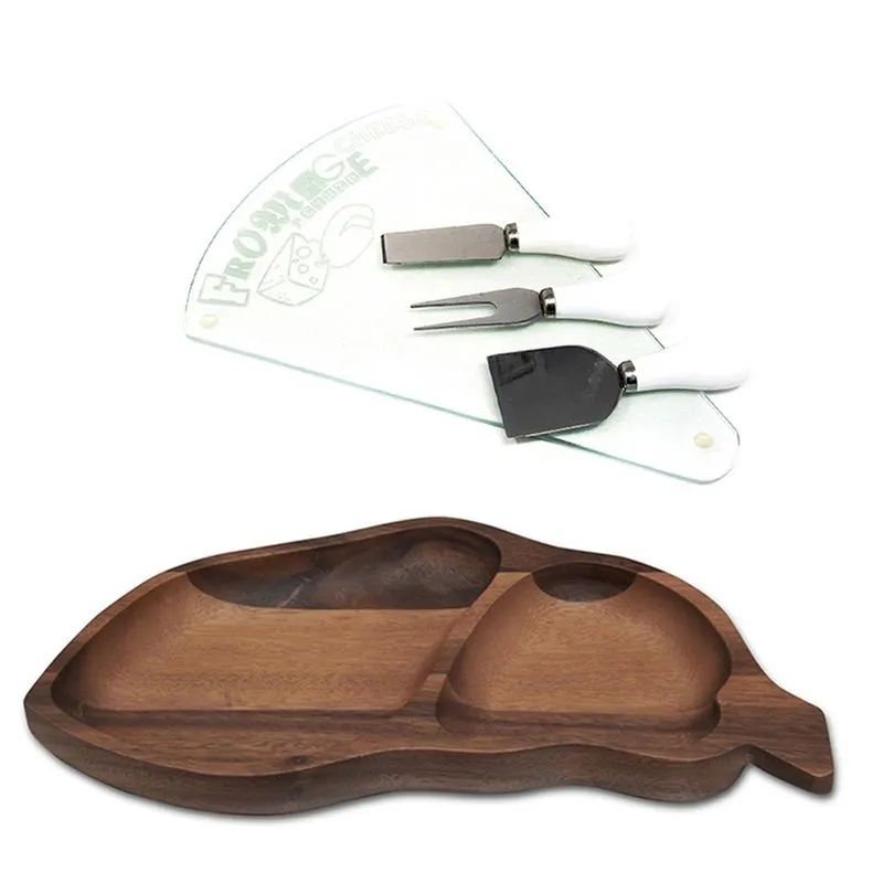 Kit Petisqueira de Madeira + Tabua de Vidro com Espátulas
