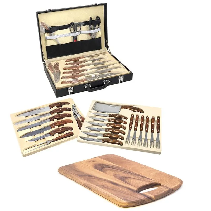 Kit Churrasco Completo com Facas Tesouras + Tabua de Madeira