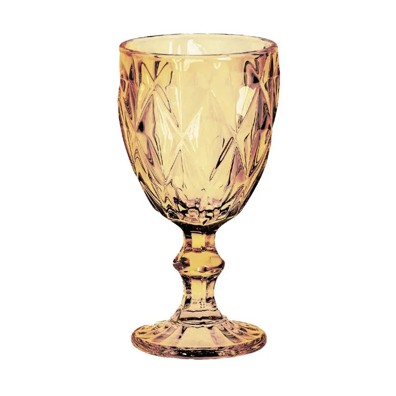 Jogo 6 Taças de Vidro Âmbar Decorado 320ml Água Sucos Bico de Jaca Bebidas Decoração Presente