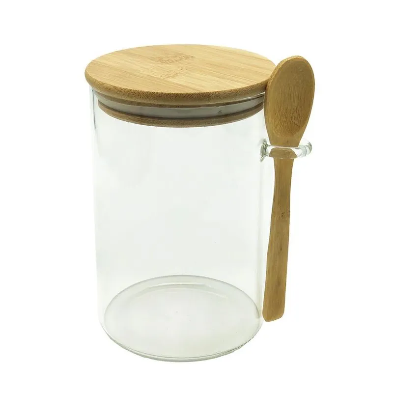 Pote De Vidro 650ml Com Tampa E Colher De Mad