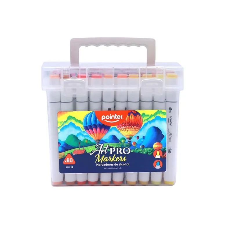 Mega Kit 60 Marcadores Ponta Dupla - Tinta Álcool E Estojo