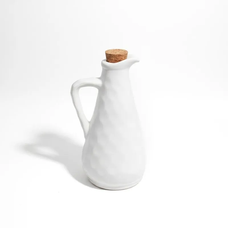 Galheteiro Azeiteiro Grande Cerâmica Stoneware Branco 420ml