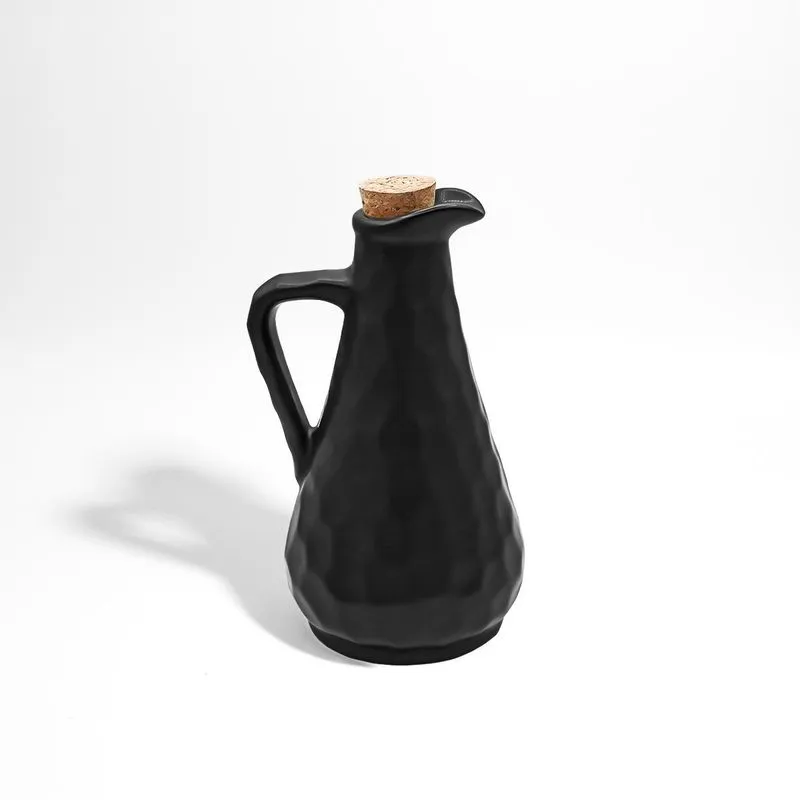 Galheteiro Azeiteiro Grande Cerâmica Stoneware Preto 420ml