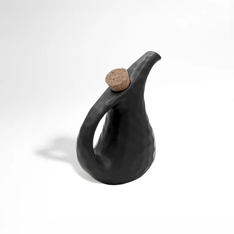 Galheteiro Azeiteiro Cerâmica Stoneware Rolha Cortiça Preto