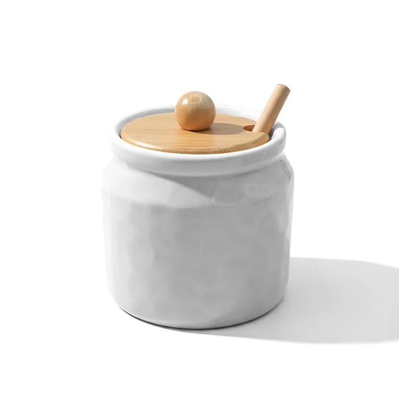 Meleira Cerâmica Stoneware Bambu Com Colher 270ml Branco