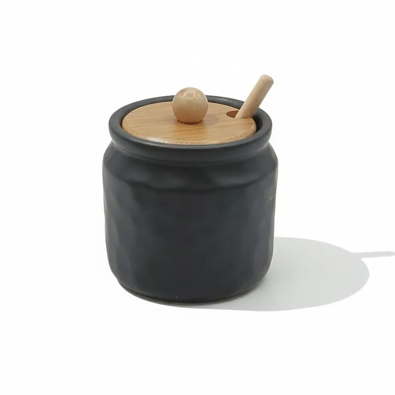 Meleira Cerâmica Stoneware Bambu Com Colher 270ml Preto