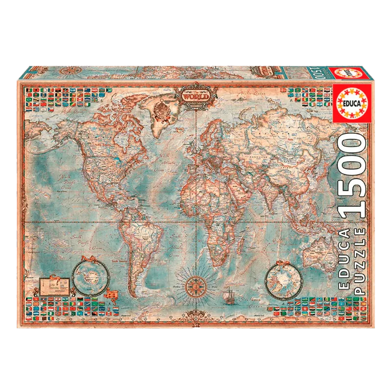 Puzzle 1500 Peças O Mundo, Mapa Político - Educa 16005