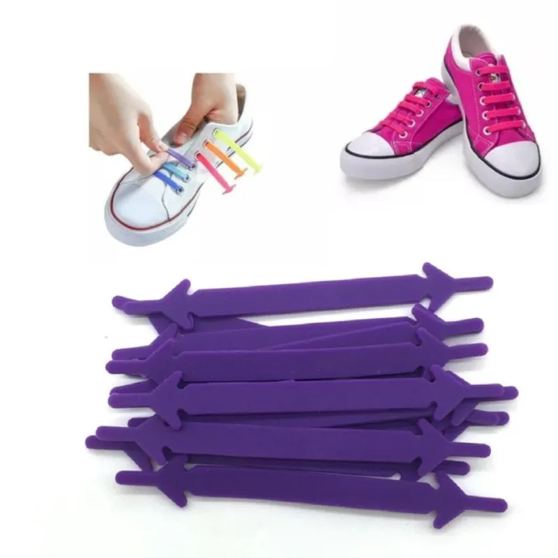 Cadarço Silicone O Par Com 12 Peças Elástico Lilás
