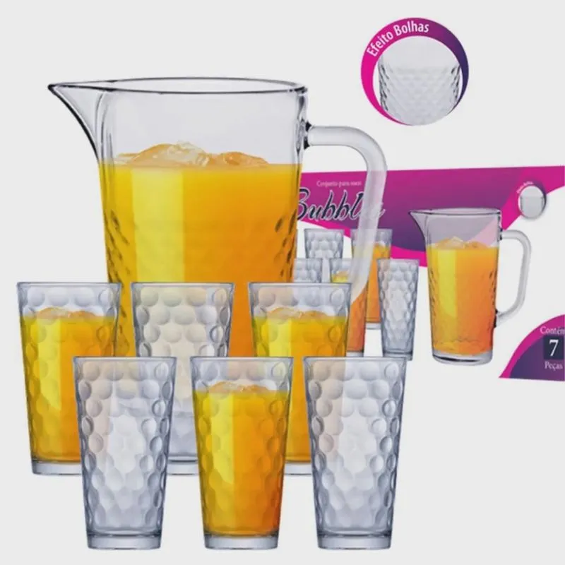 Conjunto Jarra Com 6 Copos De Vidro Bubbles Ruvolo