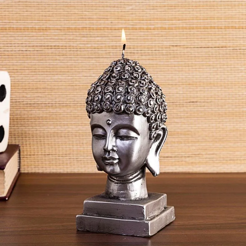 Vela Buddha 3D Prateado 16cm
