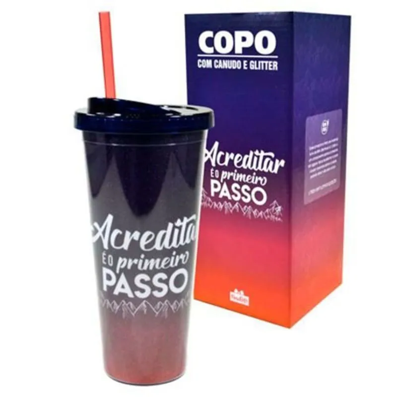 Copo com Canudo Glitter Acreditar