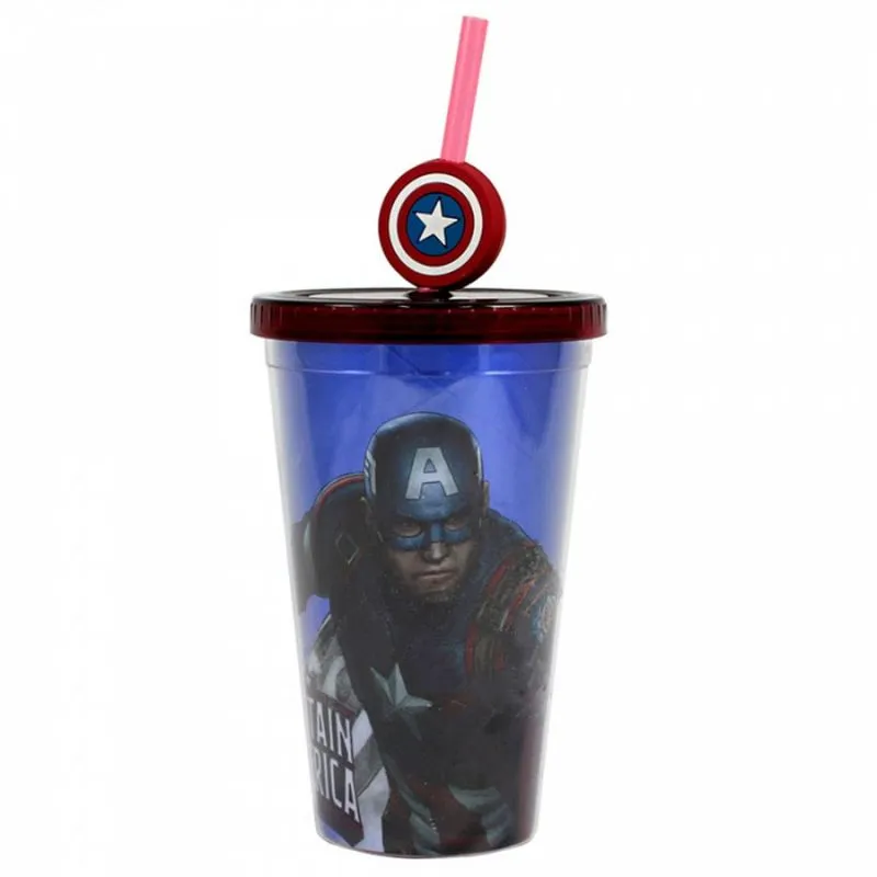 Copo Canudo com Pingente Capitão América 500 Ml