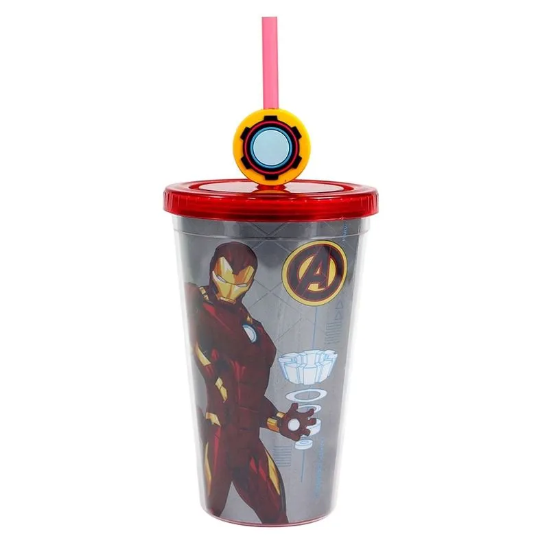 COPO CANUDO C/PINGENTE 500ML IRON MAN