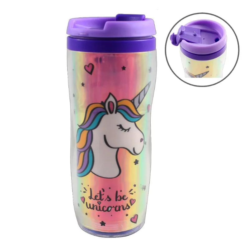 Copo Viagem Silhueta Unicórnio Galáxia 300ml Colorido
