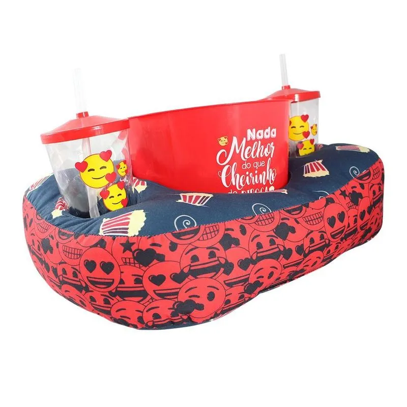 Kit Almofada Porta Pipoca Copos Emoji Promocao