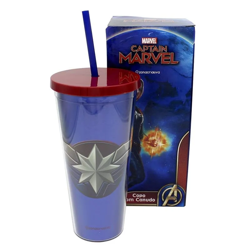 Copo Canudo 650ML Com Textura Capitã Marvel ZC 10023107