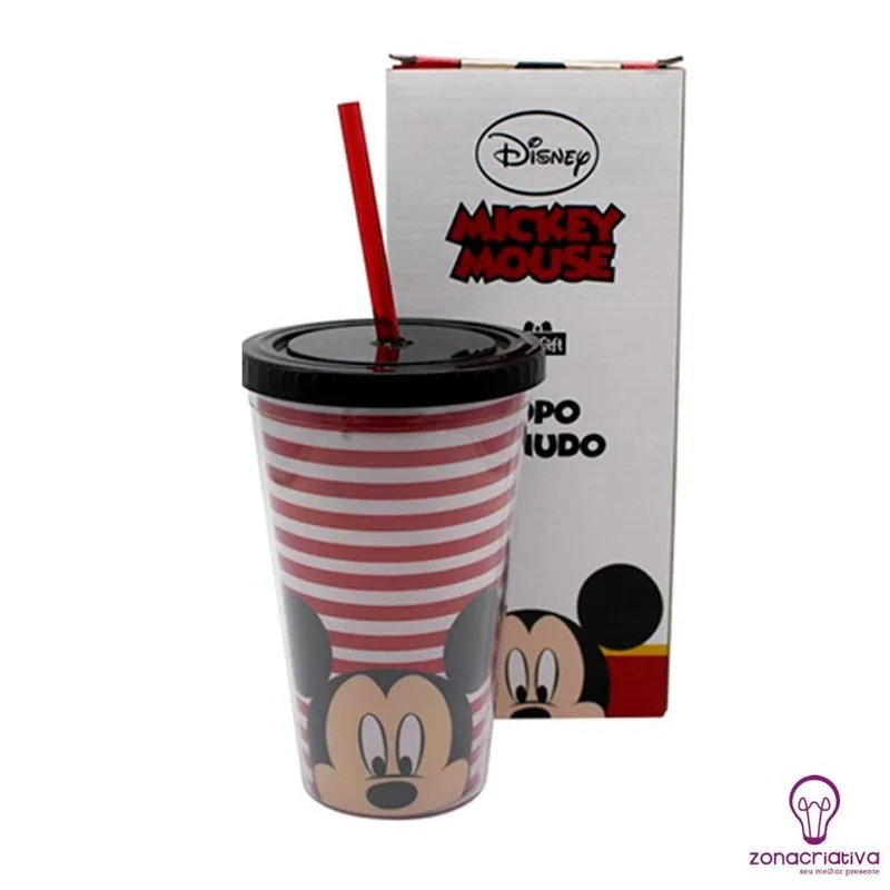 Copo Canudo Mickey Em Pvc Com 500 Ml - Zonacriativa
