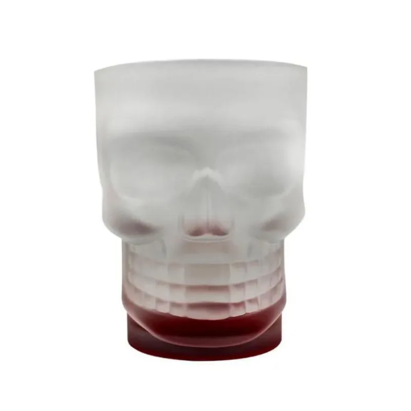 Caneca Caveira 500ml Vidro com Base Vermelha