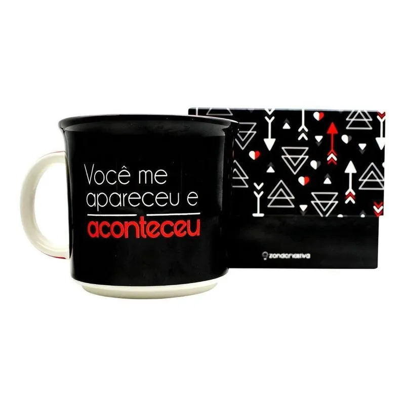 Caneca Personalizada Você Me Apareceu E Aconteceu 350ml Cerâmica Design Romântico Presente Preto