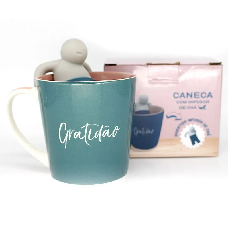 caneca com infusor para chá Gratidão 350ml - Zona Criativa