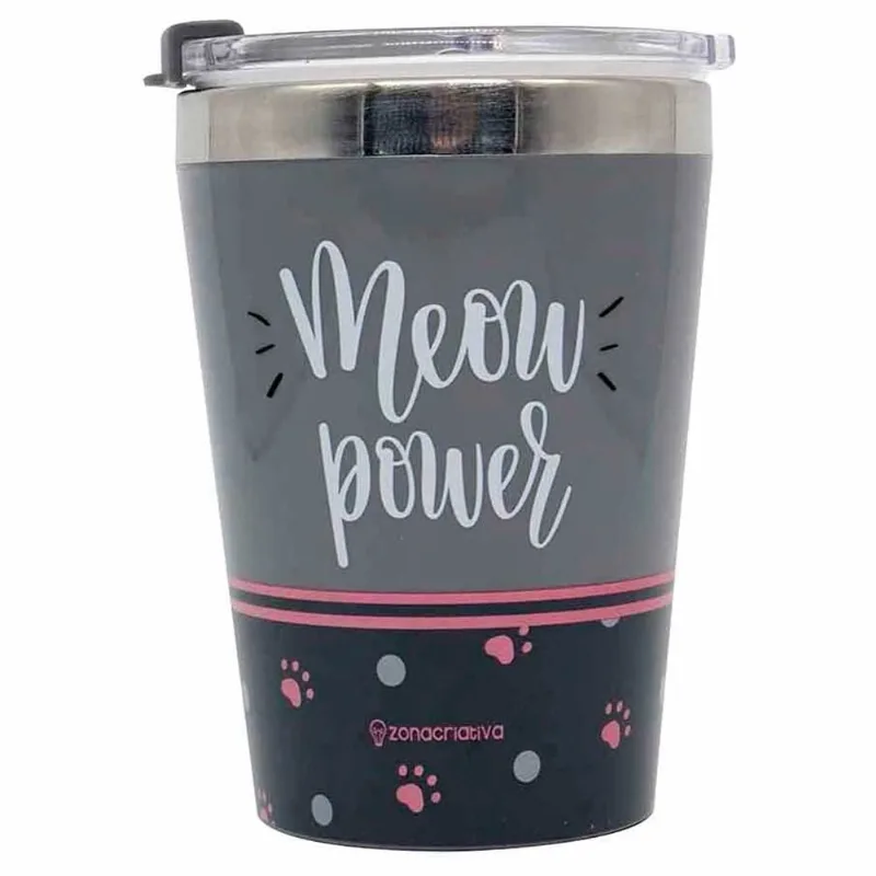 Copo Com Tampa 300ml Gatinho Meow Power Zonacriativa