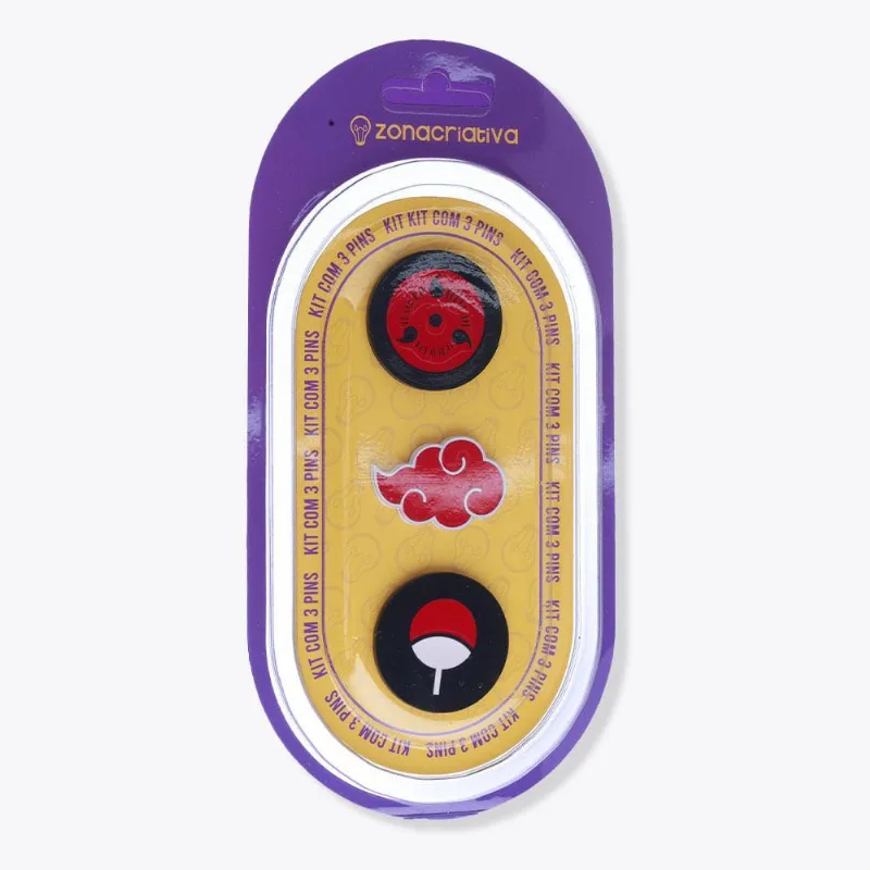Kit Pins Akatsuki Naruto - Metal Zamak - 3 Pins - Personalização Mochila