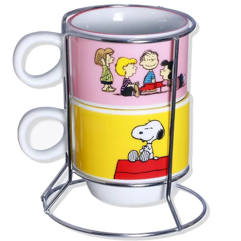 Torre 2 Xícaras Snoopy E Turma Porcelana 150ml Oficial