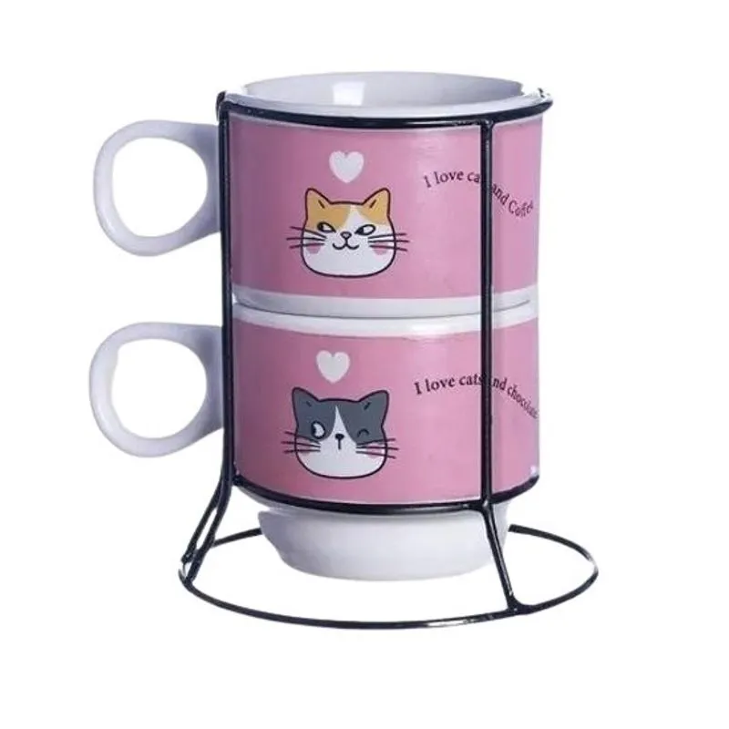 Kit Xicaras Com 2Peças 150Ml I Love Cats