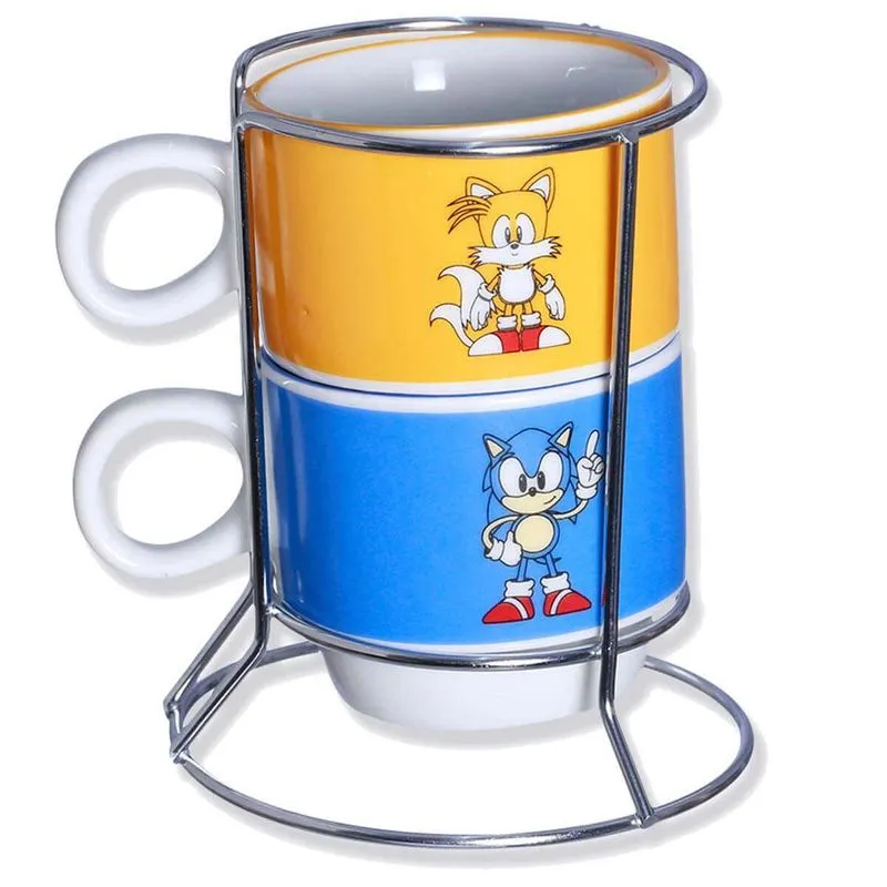 Torre 2 Xícaras Sonic E Tails Porcelana 150ml Oficial Sega