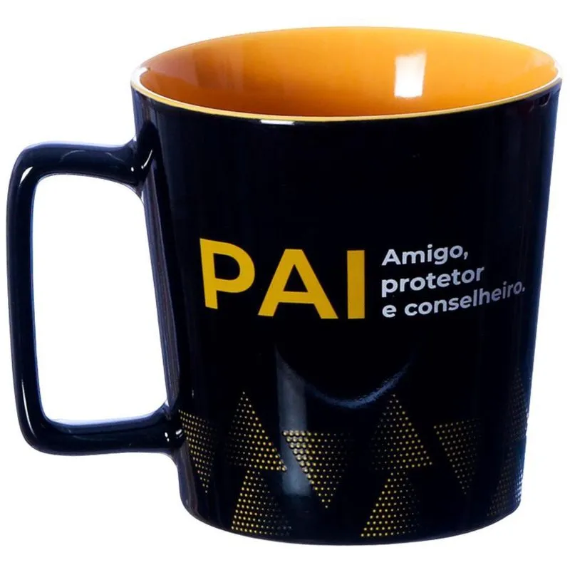 Caneca Pai Amigo Protetor E Conselheiro Cerâmica Preta 400Ml