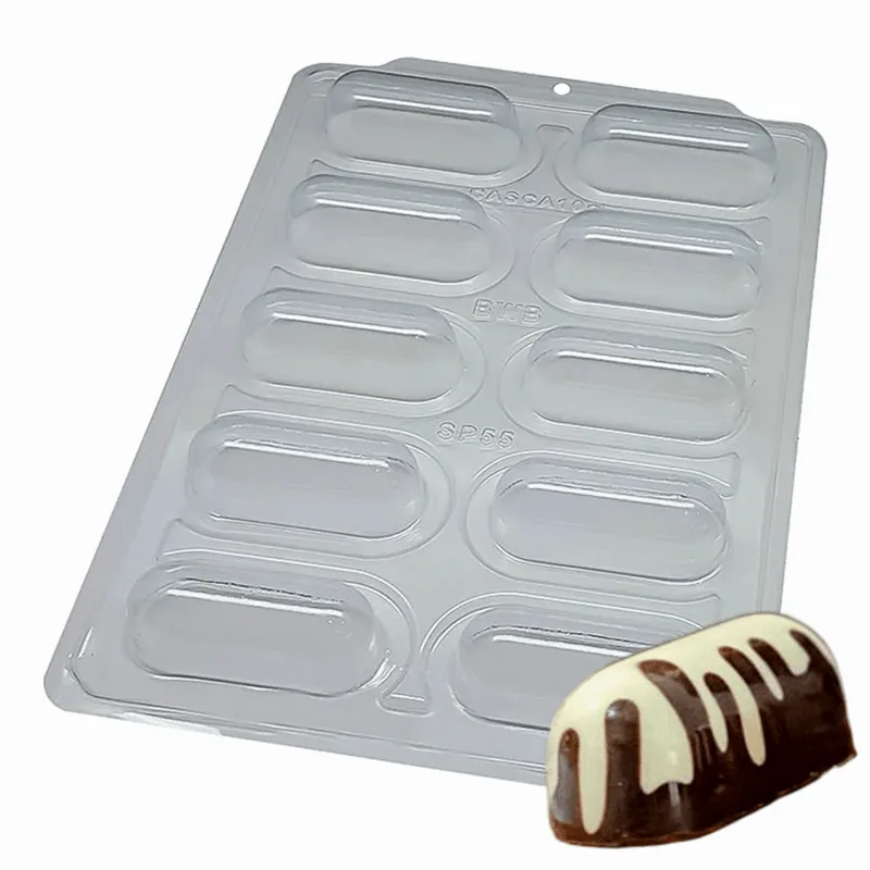 Forma de Acetato C/Silicone 3 Partes Semiprofissional Para Chocolate Trufa Alongada (3525) BWB FORMA SILIC SP 55 TRUFA ALONG