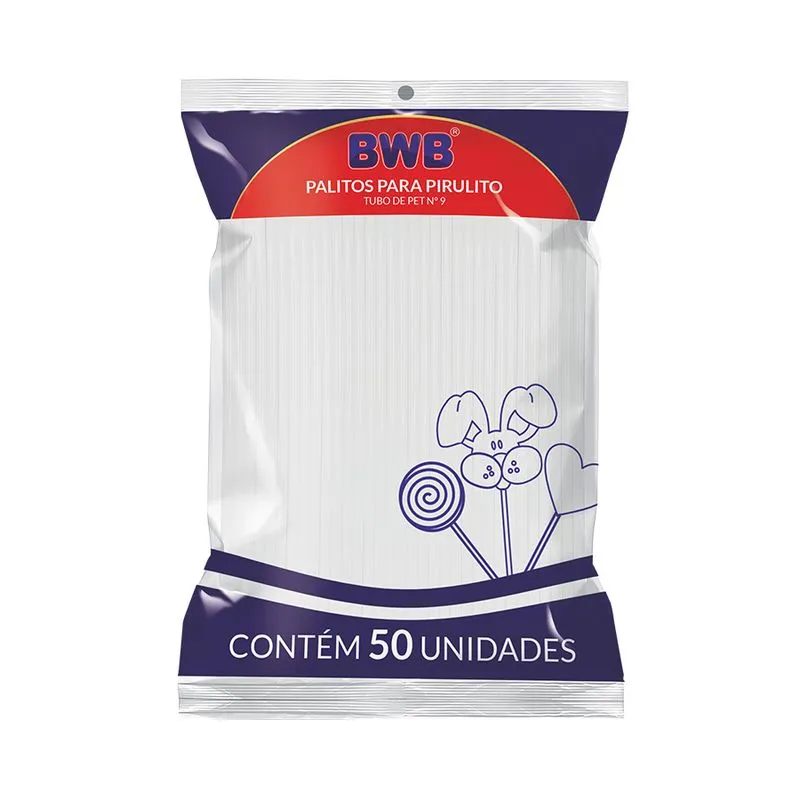 Palito Para Pirulito Pequeno Branco 50 Unidades 10400 BWB