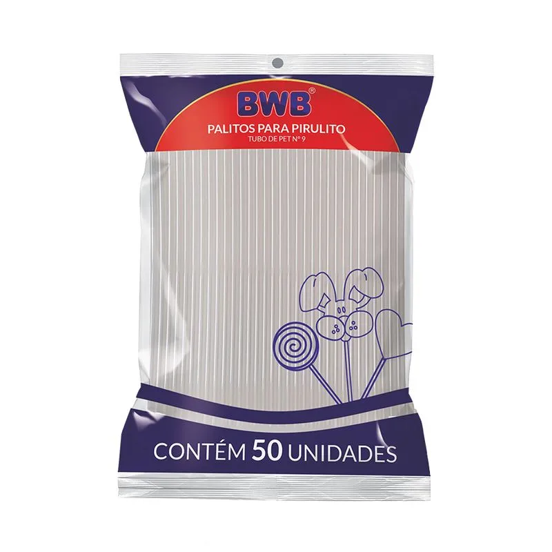 Palito Para Pirulito Pequeno Cristal 50 Unidades 10401 BWB